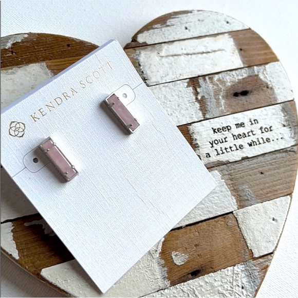 Kendra Scott Lady Stud Earrings Rose Quartz Pink & Silver New with tags! - Picture 4 of 8